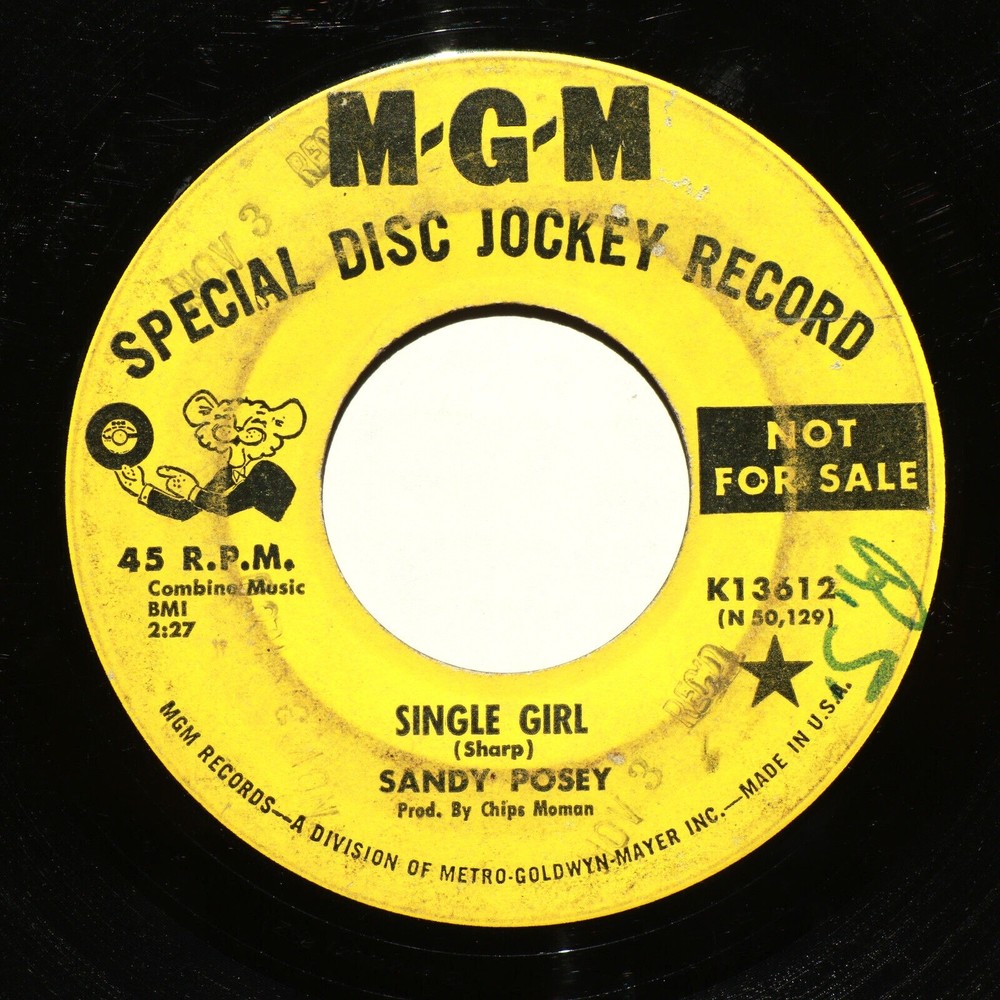 Sandy Posey – Single Girl / Blue Is My Best Color - 45 rpm Vinyl 7" Record Promo